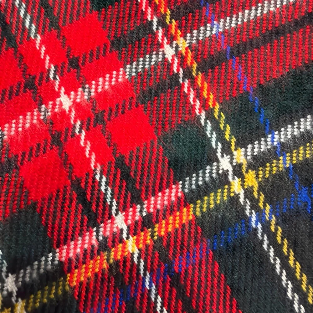 Christian Dior Cashmere Tartan Plaid Scarf Red Green Fringe Made England 54”